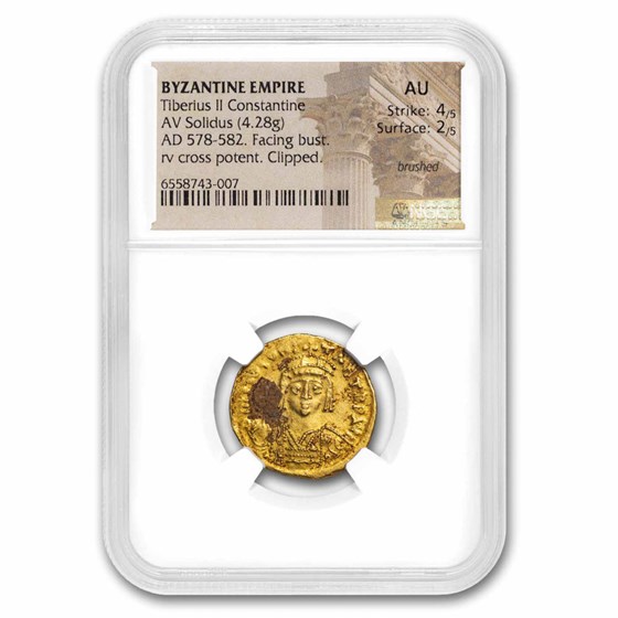 Byzantine AV Solidus Tiberius II Constantine (578-582 AD) AU NGC