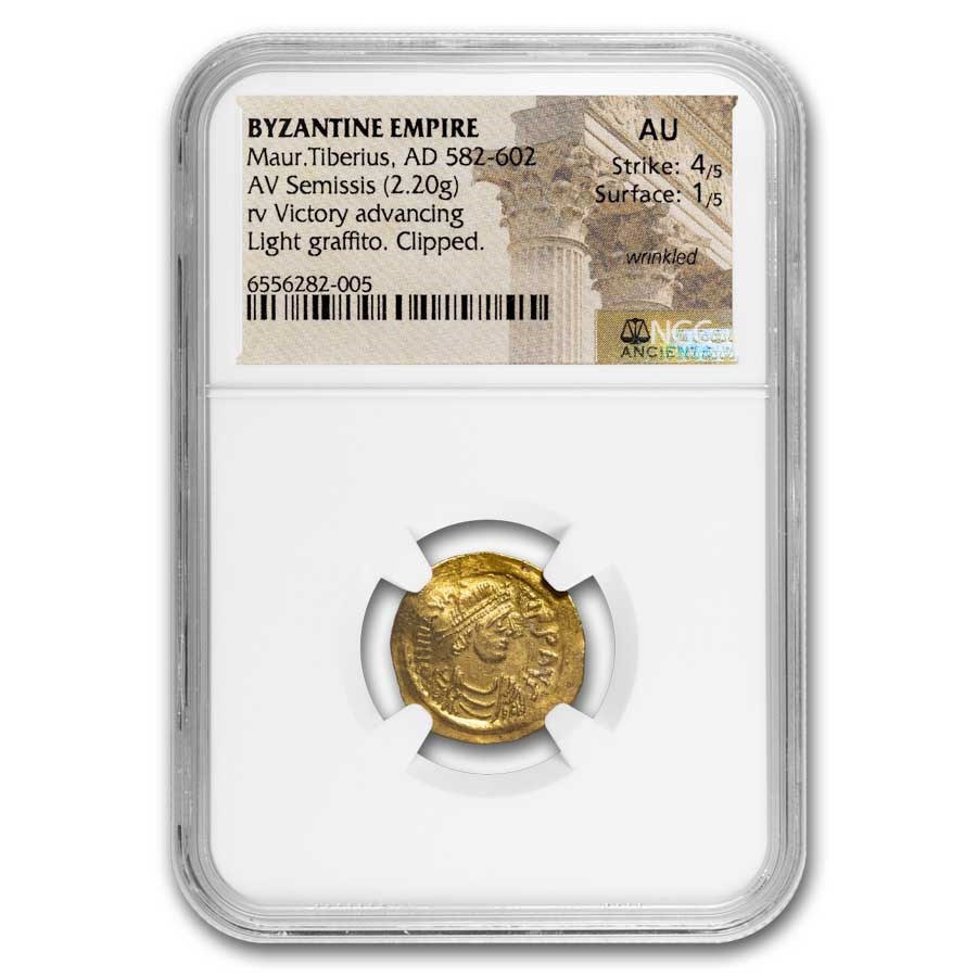 Byzantine Gold Semissis Maurice Tiberius (582-602 AD) AU NGC