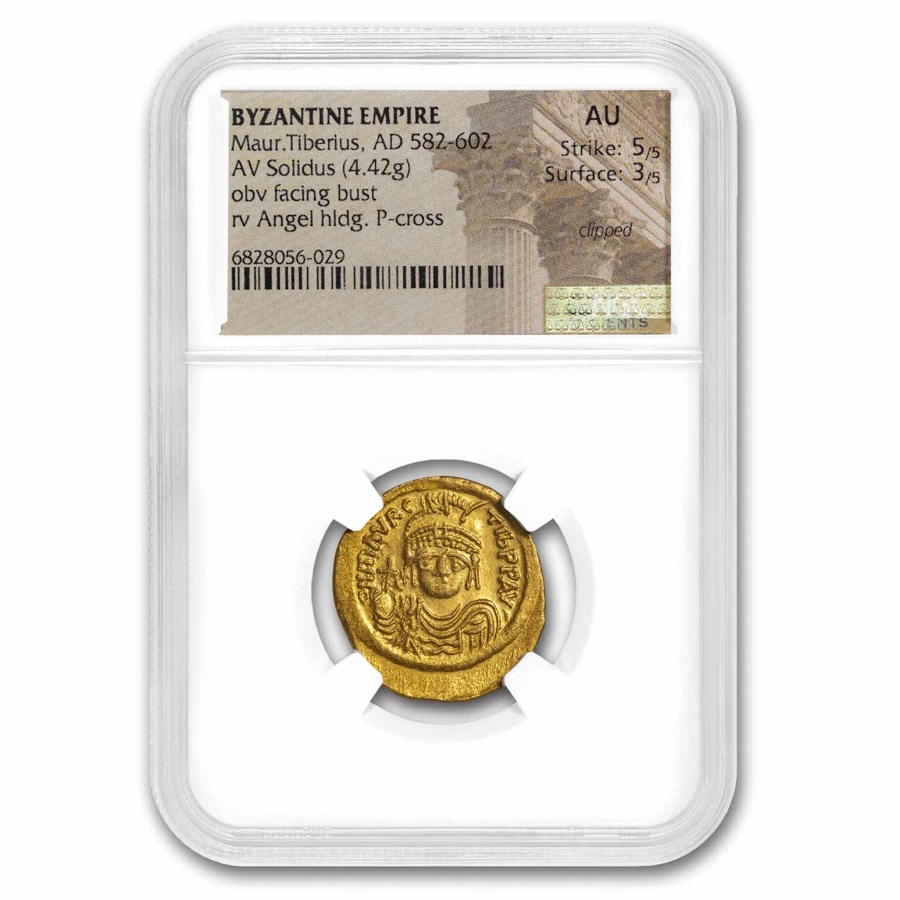 Byzantine Gold Solidus Maurice Tiberius (582-602 AD) AU NGC S-478