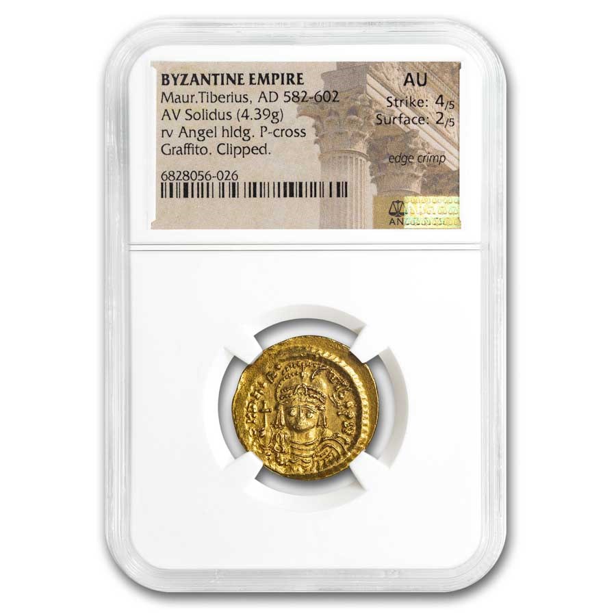 Byzantine Gold Solidus Maurice Tiberius (582-602 AD) AU NGC S-478