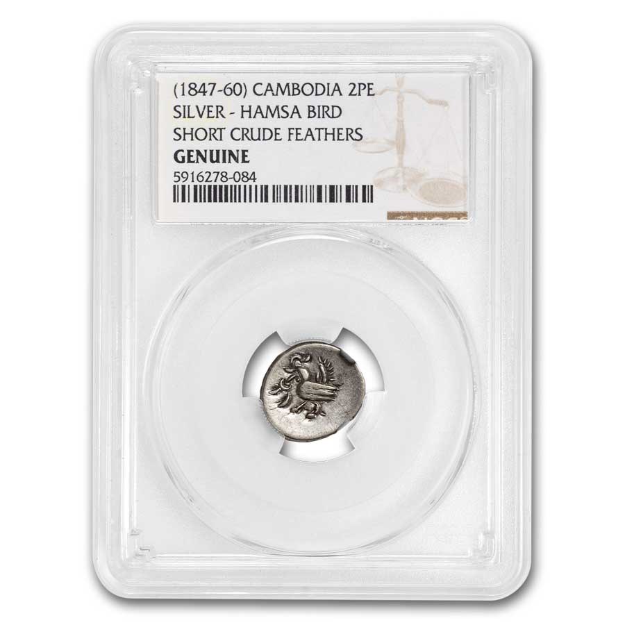 (c1847-1860) Cambodia Silver 2 Pe Genuine NGC