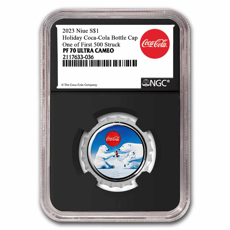 Coca-Cola® 6 gram Ag Polar Bear Bottle Cap PF-70 NGC 1st 500