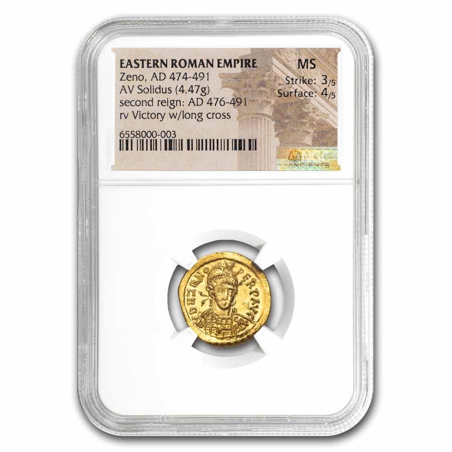 Eastern Roman Empire AV Solidus Zeno (474-91 AD) MS NGC RIC X 910