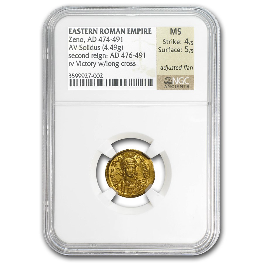 Buy Eastern Roman Gold Solidus of Emperor Zeno MS NGC (474-491 AD) | APMEX