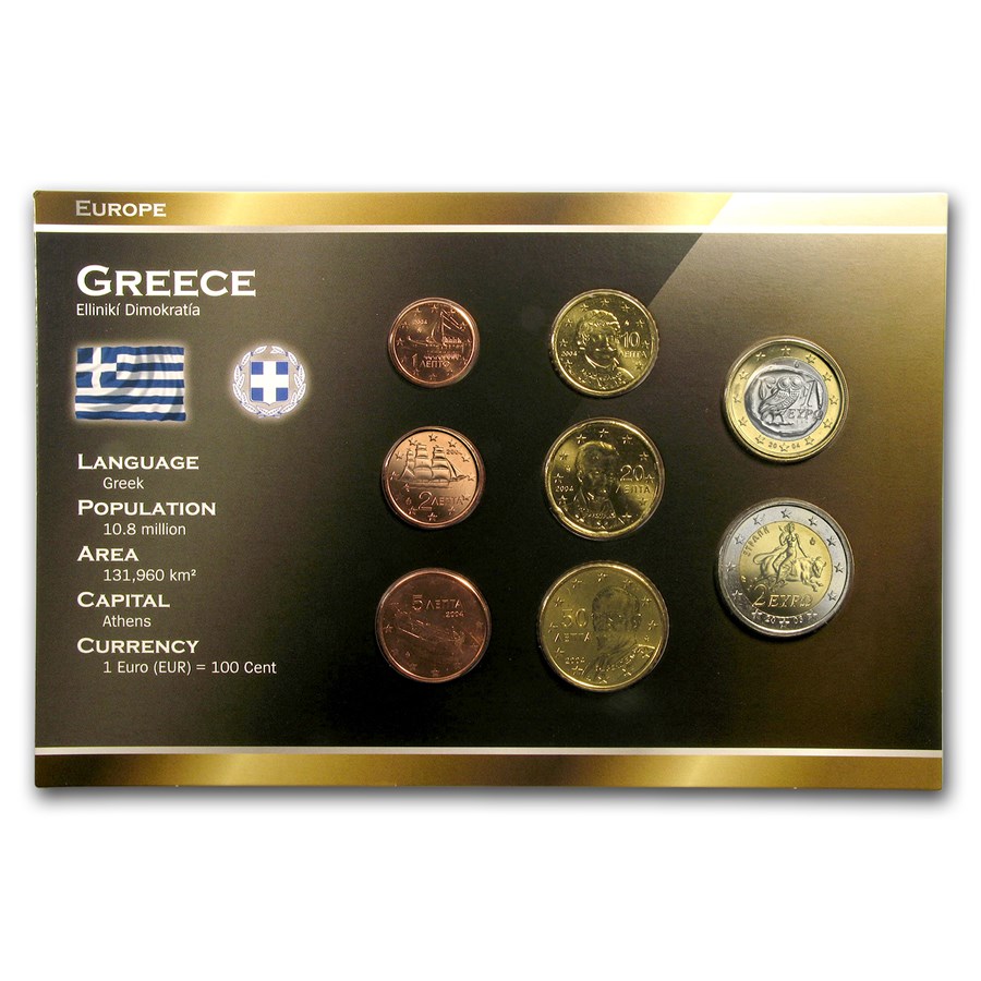 Greece 1 Cent-2 Euro 8-Coin Euro Set BU