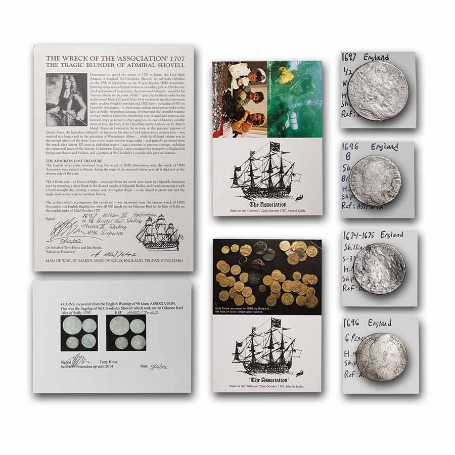 HMS Association Shipwreck 4 Coin Set with Salvage Papers