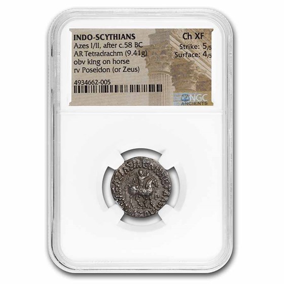 Buy Indo Scythian AR Tetradrachm Azes I/II (c.58 BC) Ch XF NGC | APMEX