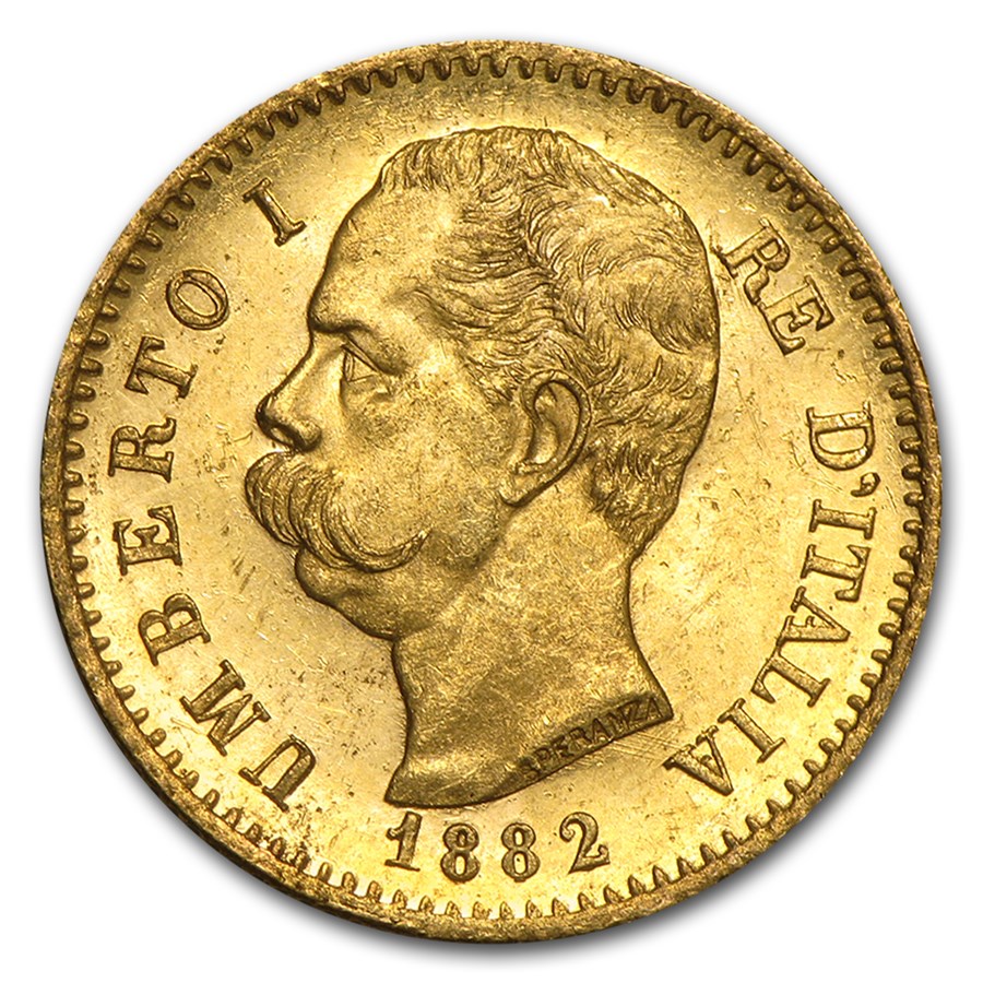 Italy Gold 20 Lire Umberto I (1879-1897) BU (Random Year)