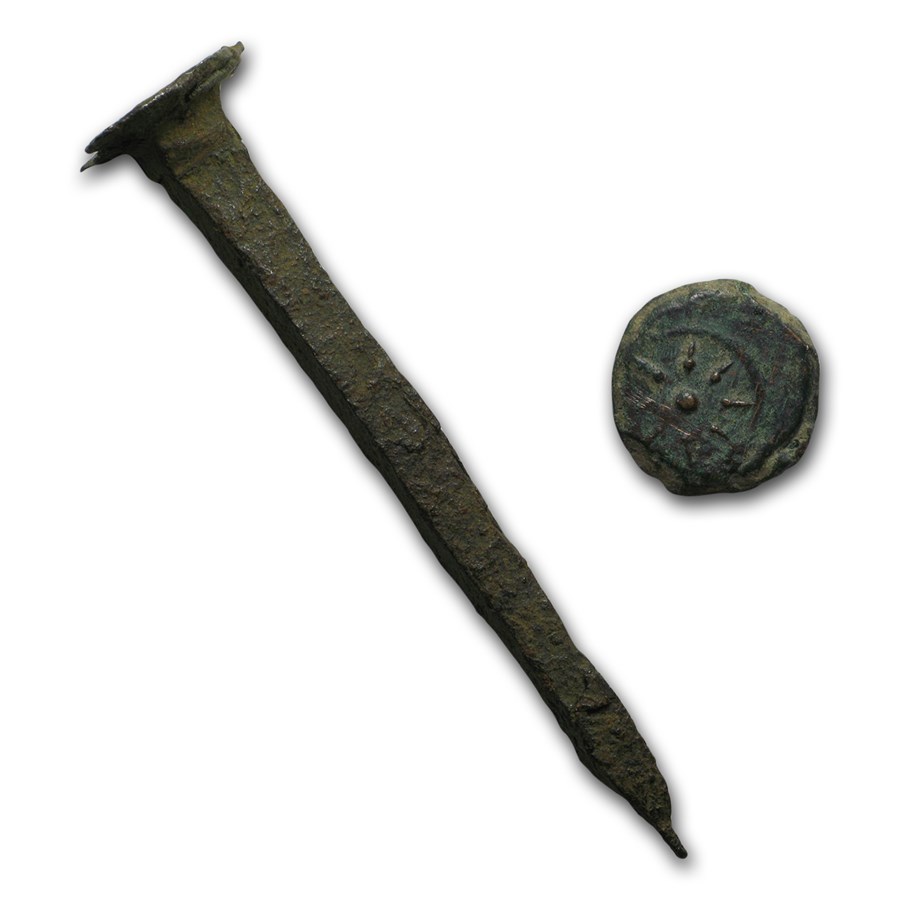 Judea Widows Mite & Roman Iron Nail 1st Century BC