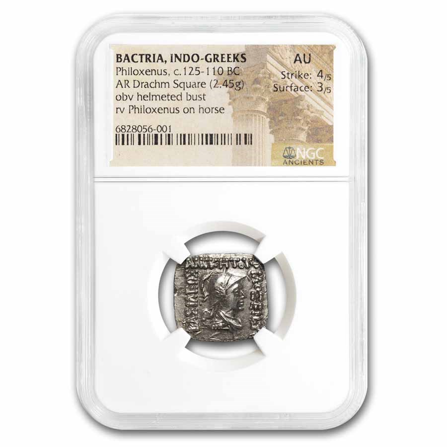 Kingdom of Bactria Philoxenus AR Drachm (125-110 BC) AU NGC