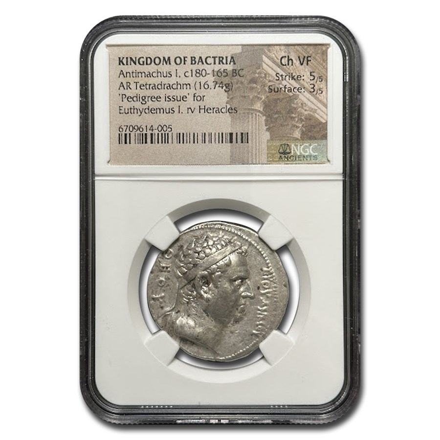 Kingdom of Bactria Tetradrachm Antimachus (180-165 BC) Ch VF NGC