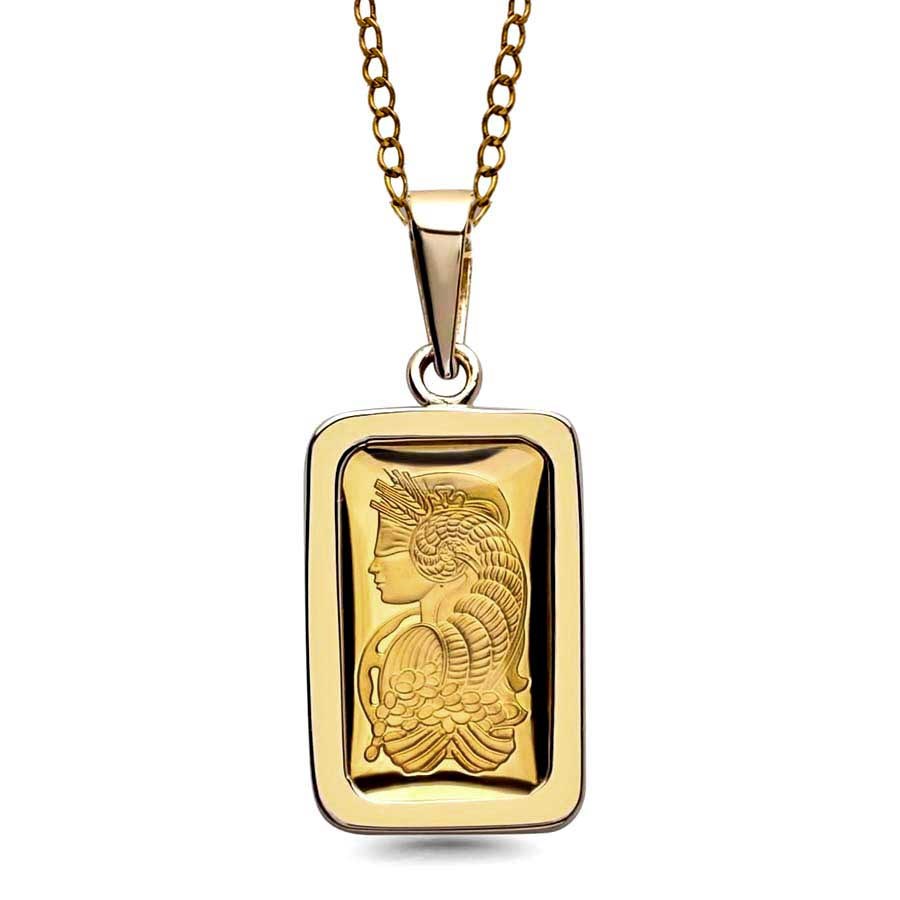 Ladies 1 gram Gold PAMP Suisse Fortuna Frame Necklace