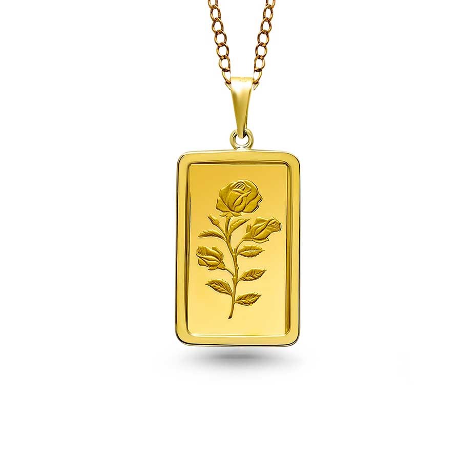 Ladies 1 gram Gold PAMP Suisse Rosa Frame Necklace