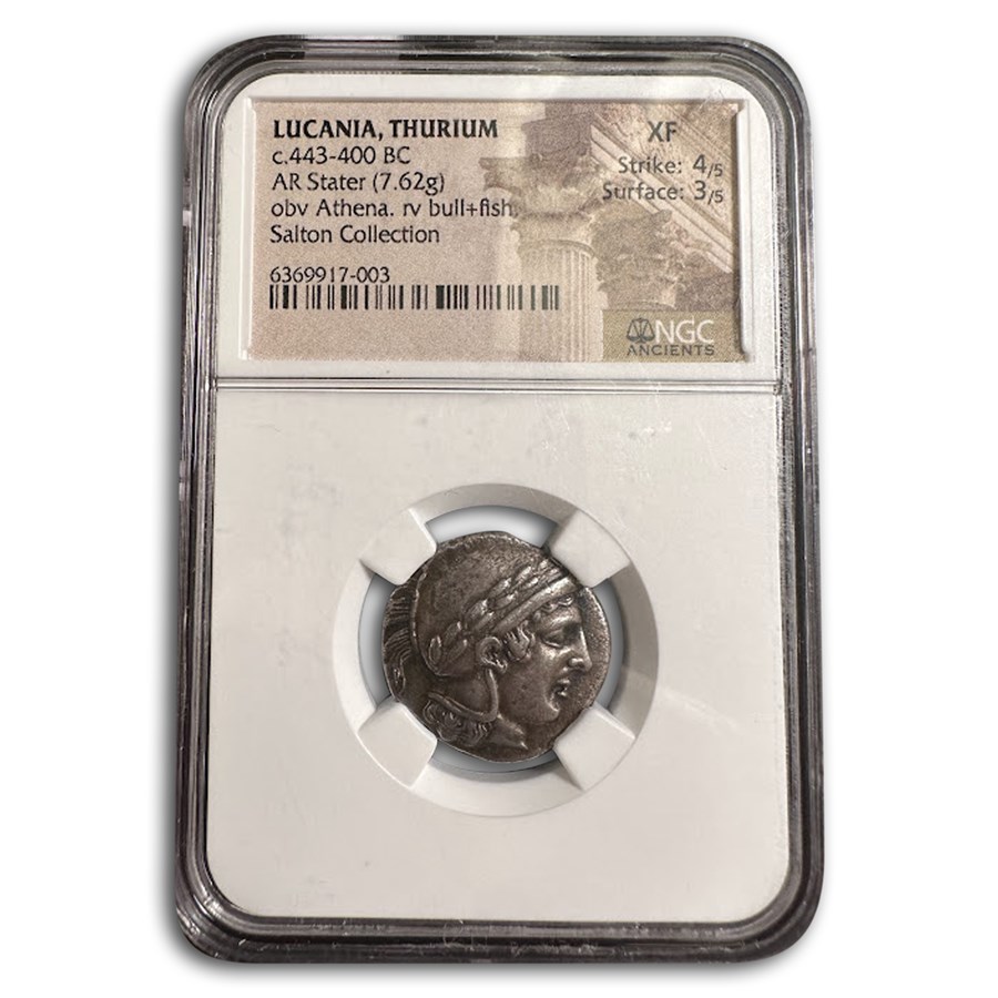 Lucania, Thurium AR Stater (443-400 BC) XF NGC