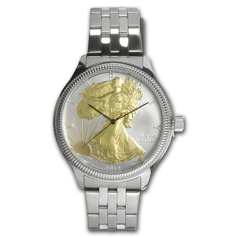 Buy Men's Silver Gilt American Eagle Watch - Stainless Steel Bracelet ...