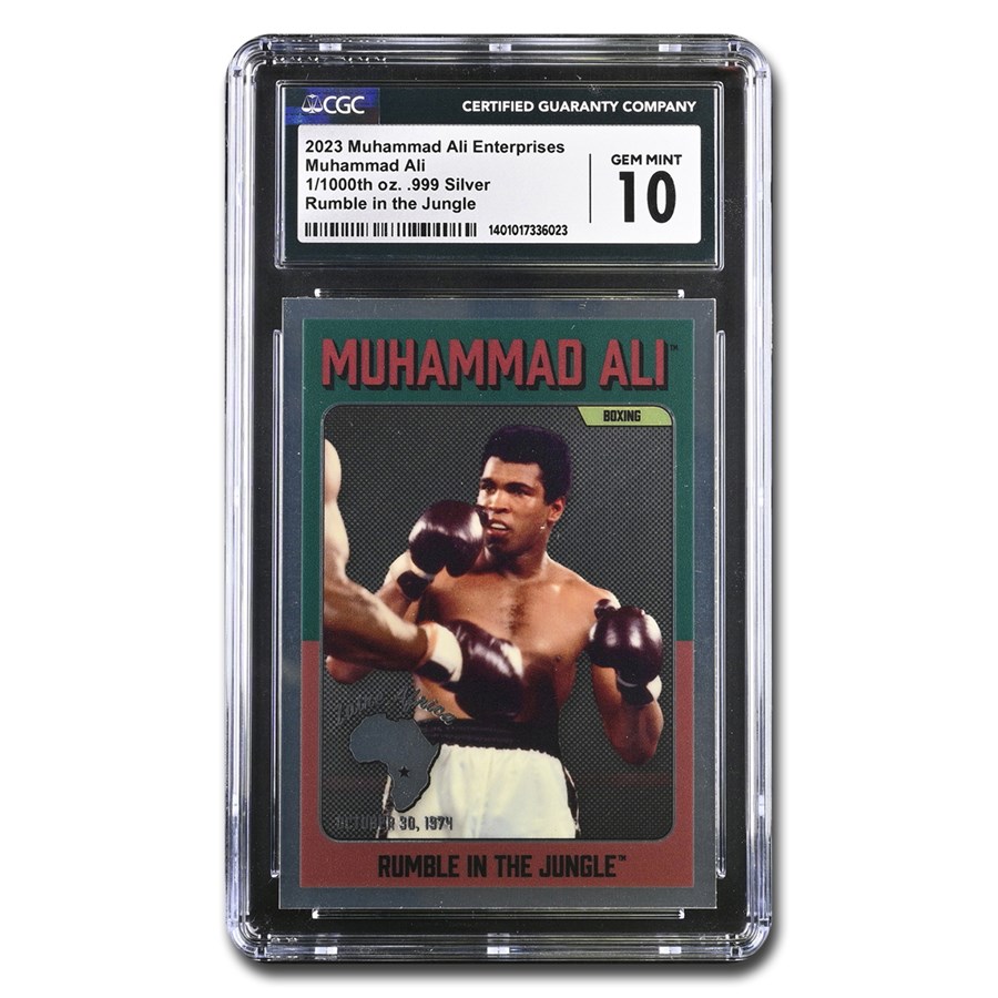 Muhammad Ali "Rumble In The Jungle" Silver Trading Card 10 CGC