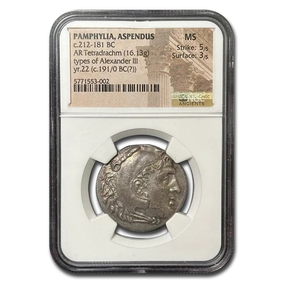 Pamphylia Aspendus AR Tetradrachm (212-181 BC) MS NGC