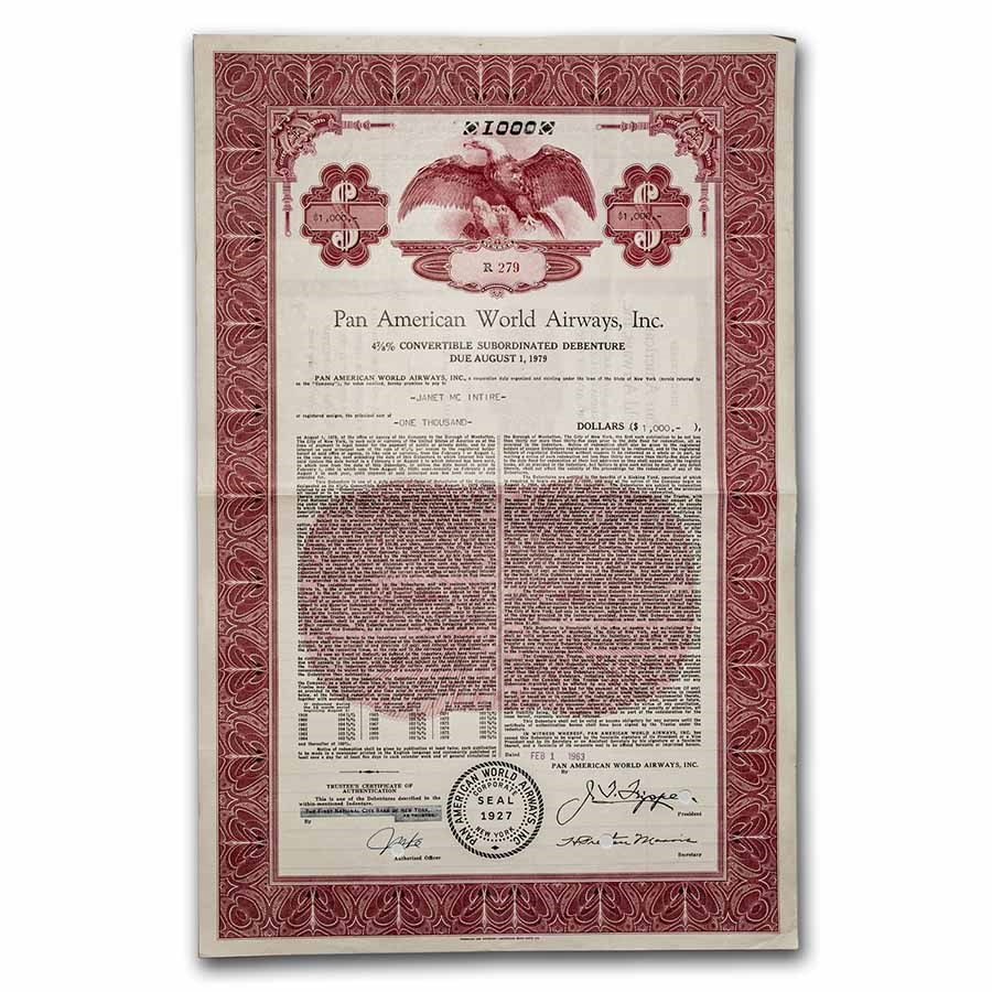 Pan American World Airways, Inc. Bond Certificate (Red)