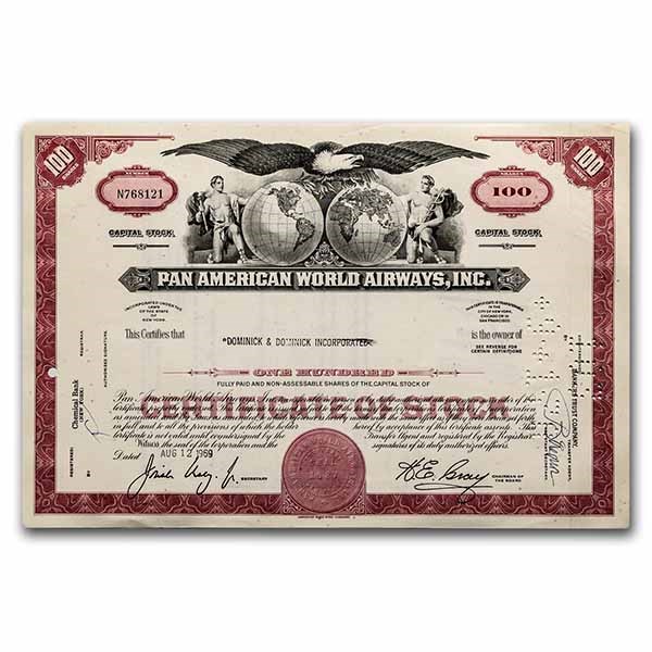 Pan American World Airways, Inc. Stock Certificate (Red)