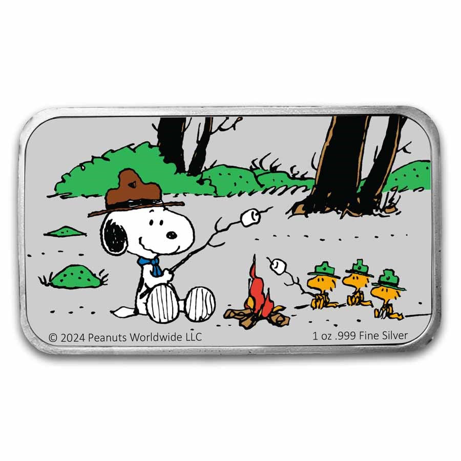 Peanuts® Beagle Scout Camping Adventure 1 oz Colorized Silver Bar