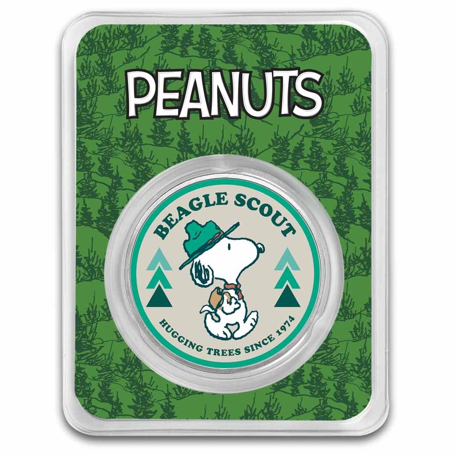 Peanuts® Beagle Scout Patch - Hugging Trees 1 oz Colorized Silver