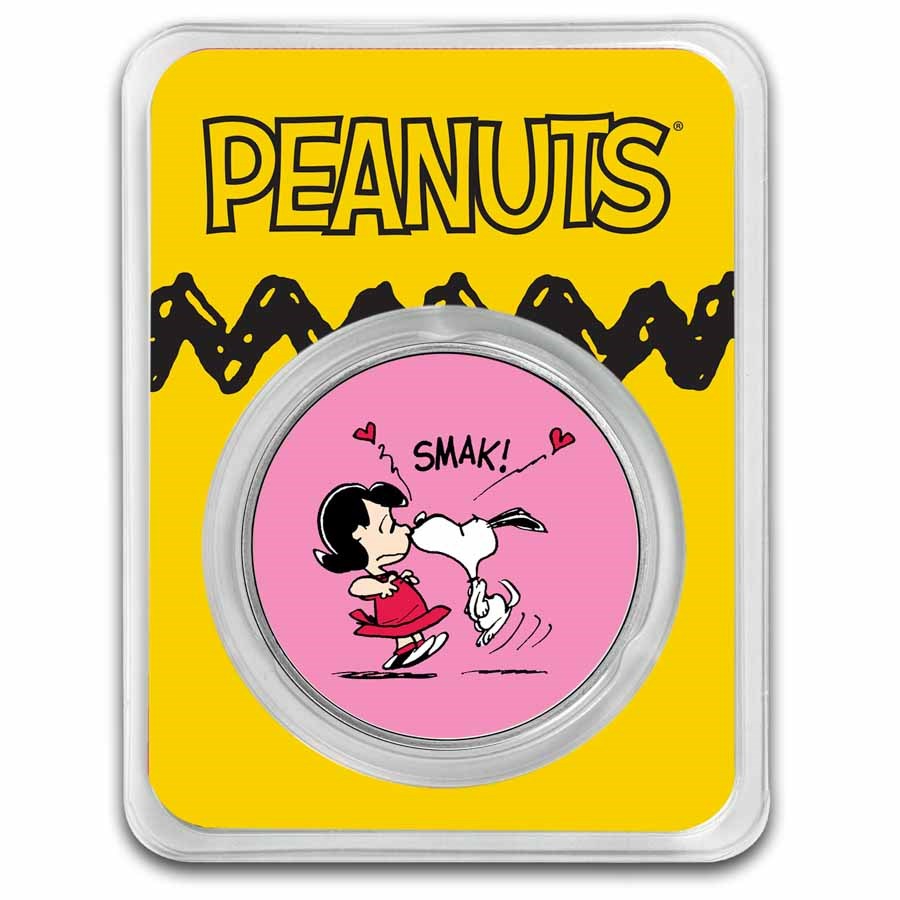 Peanuts® "SMAK!" Snoopy Kisses Lucy 1 oz Colorized Silver
