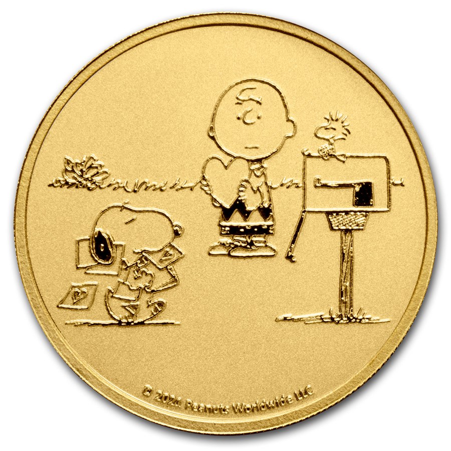 Peanuts® Snoopy and Charlie Brown Valentine 1 oz Gold Round