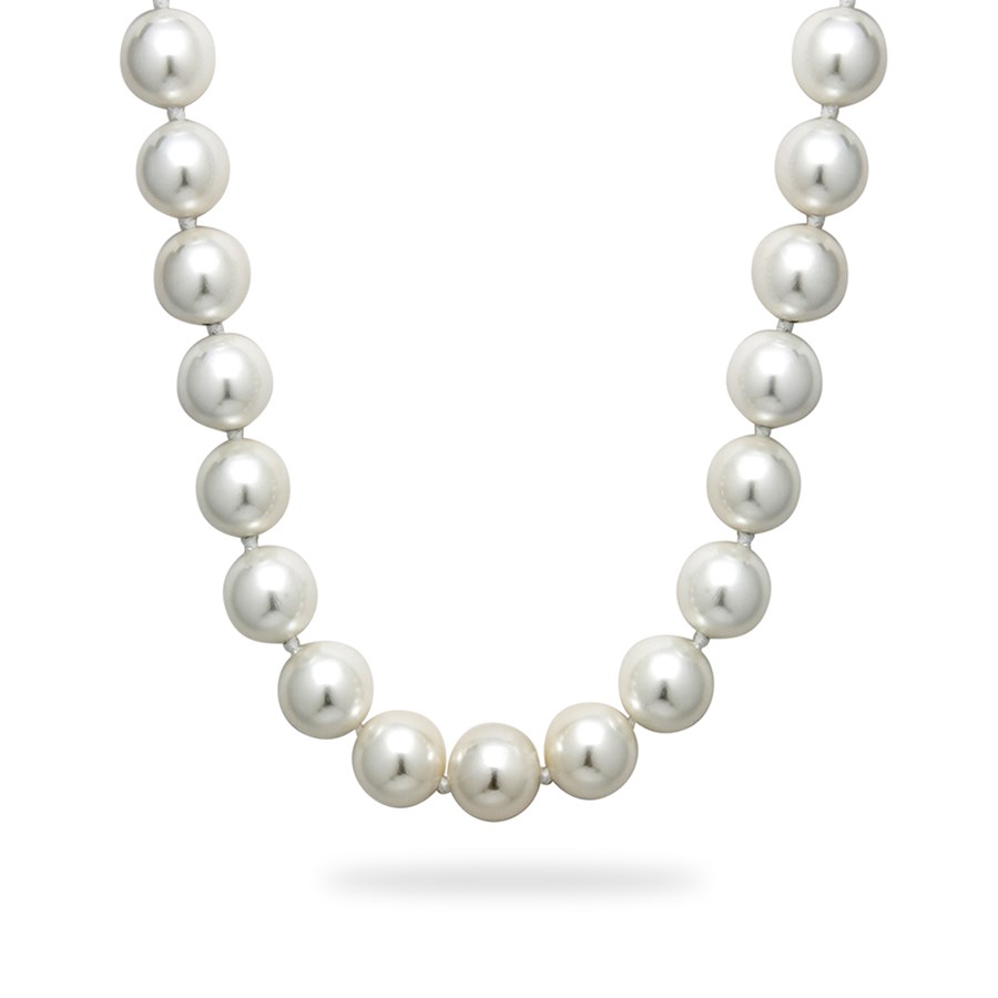 Polished White Shell Bead Hand Knotted Pearl Necklace 18"