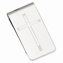 Rhodium Plated Cross Engravable Money Clip