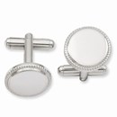 Rhodium Plated Polished Beaded Round Cuff Links