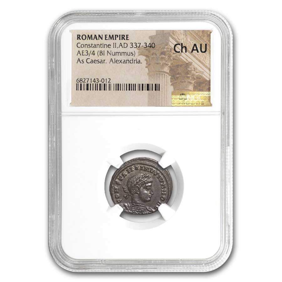 Roman BI Nummus Constantine II 337-40 Ch AU NGC (RIC VII 59)