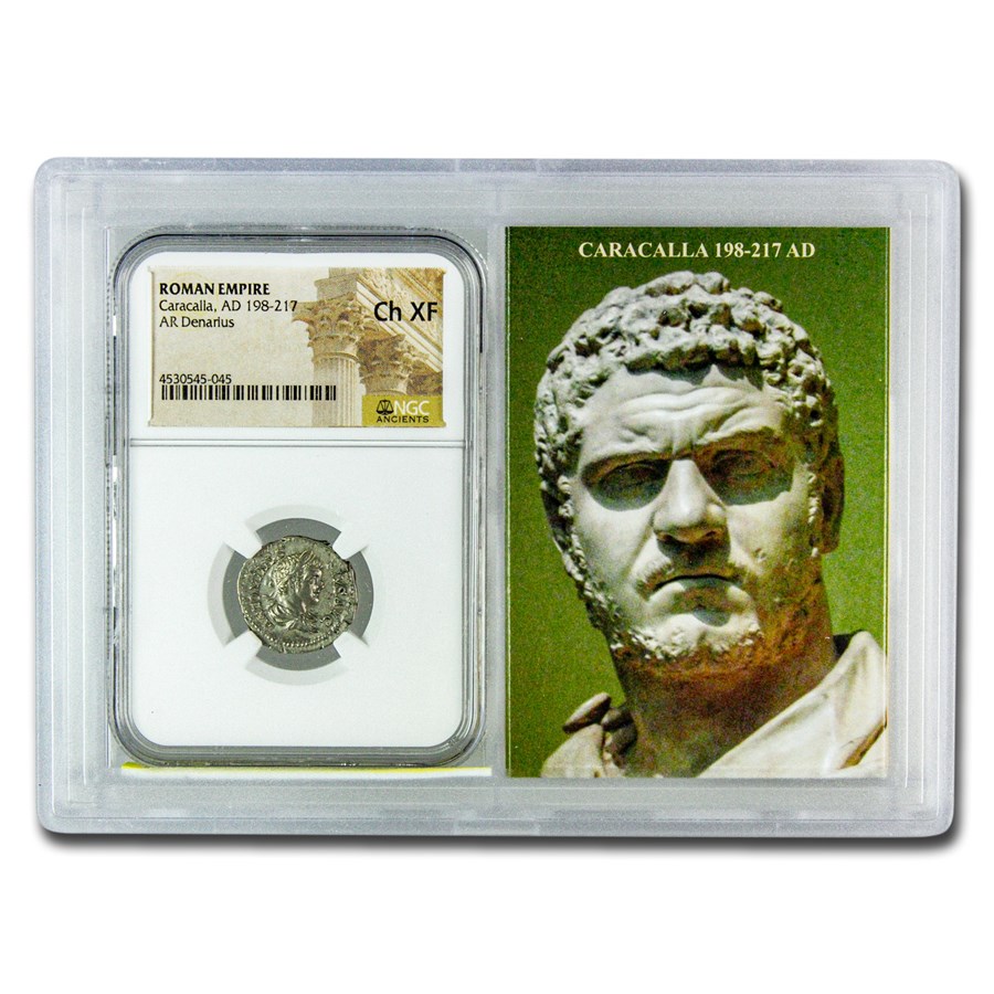 Roman Empire AR Denarius Caracalla (198-217 AD) Ch XF NGC (Vault)