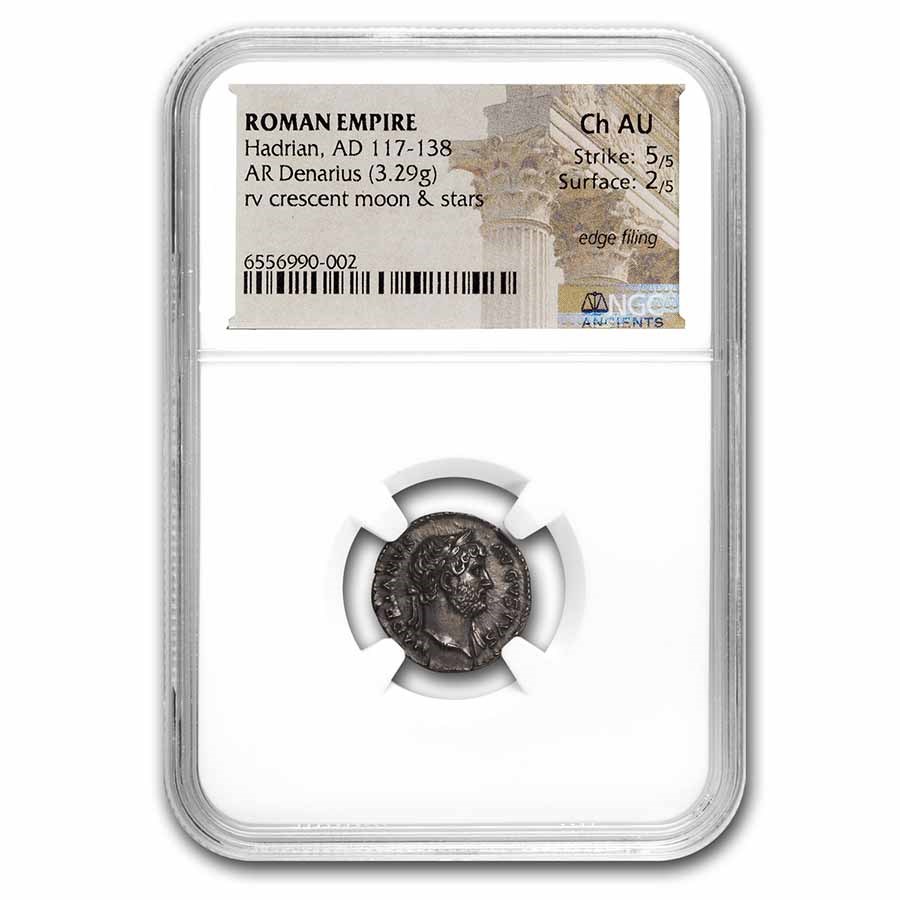 Roman Empire AR Denarius Hadrian (117-38 AD) Ch AU NGC RIC II 202