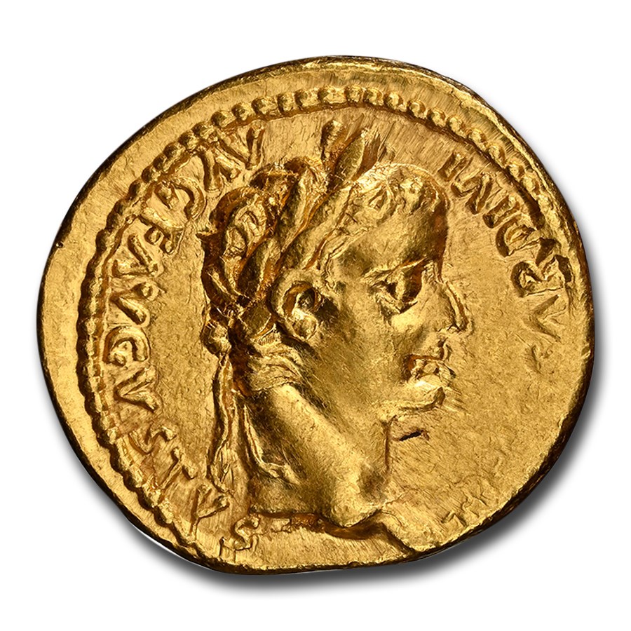 Roman Gold Aureus Emperor Tiberius (14-37 AD) MS NGC (RIC I 29)