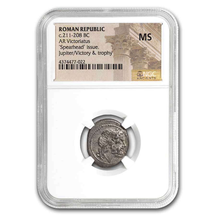 Roman Republic-Spearhead AR Victoriatus (211-208 BC) MS NGC