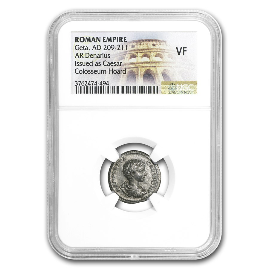 Roman Silver Denarius Geta (209-211 AD) VF NGC (Random Coin)