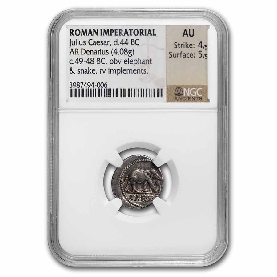 Buy Roman Silver Denarius Julius Caesar Elephant (49-48 BC) AU NGC | APMEX