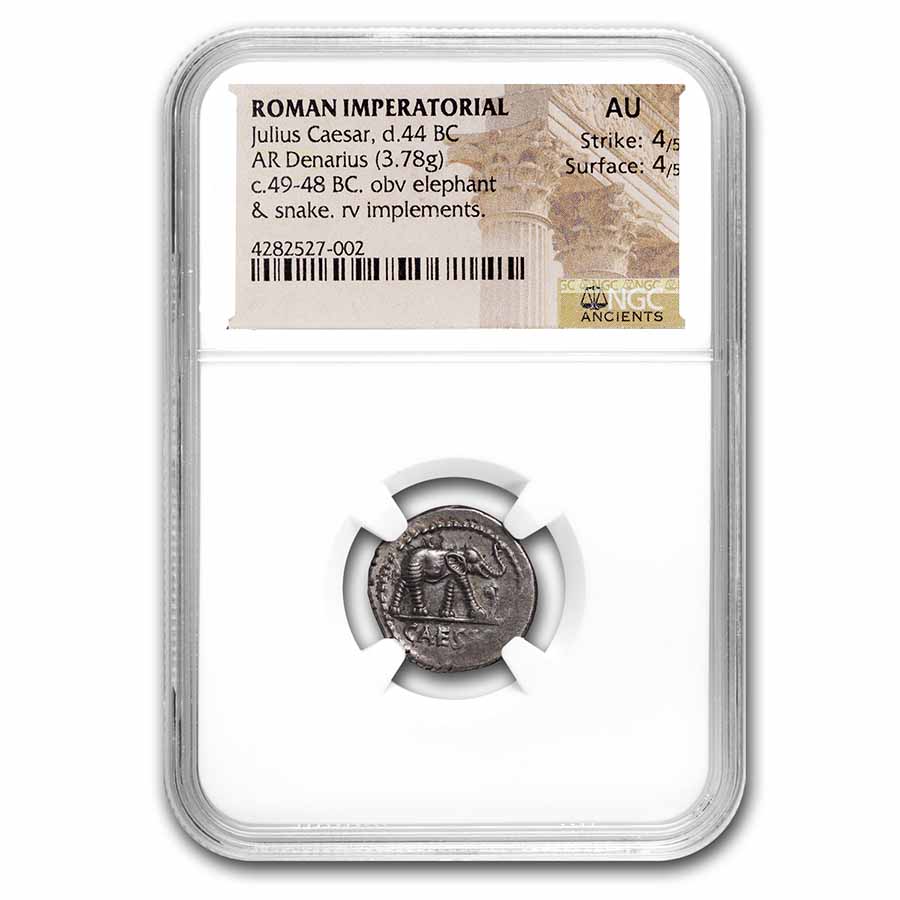 Buy Roman Silver Denarius Julius Caesar Elephant (49-48 BC) AU NGC | APMEX