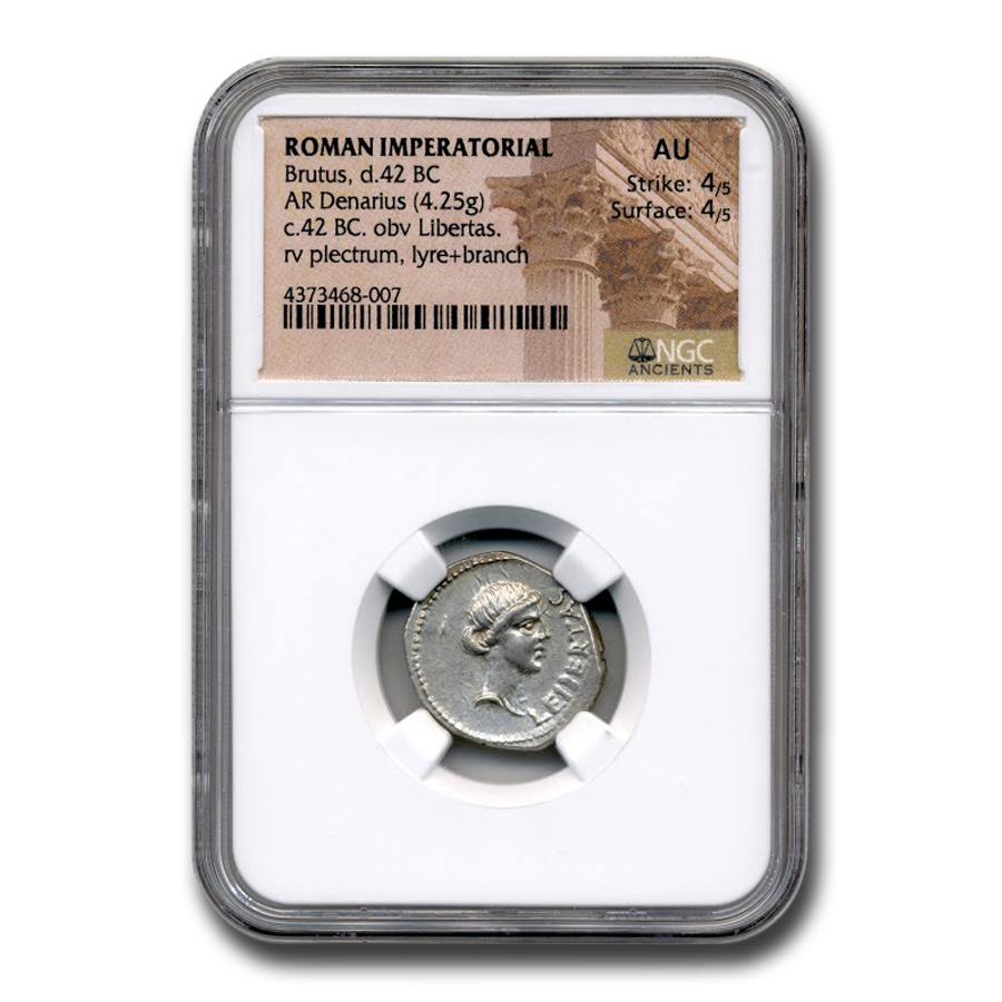 Buy Roman Silver Denarius Junius Brutus (42 BC) AU NGC | APMEX