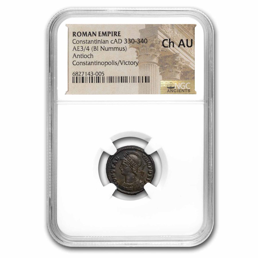 Rome BI Nummus Constantinian (330-340 AD) Ch AU NGC (RIC VII 92)