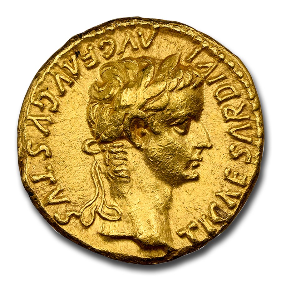 Rome Gold Aureus Emp Tiberius (14-37 AD) AU NGC (Tribute Penny)