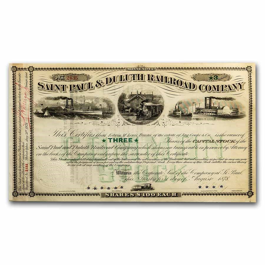Saint Paul & Duluth Railroad Company Set (3 Stock Certificates)