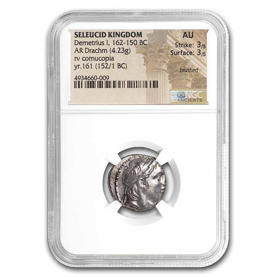 Buy Seleucid Kingdom AR Drachm Demetrius I (162-150 BC) AU NGC | APMEX