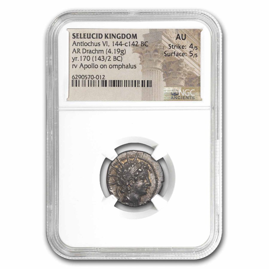 Seleucid Kingdom Silver Drachm Antiochus VI (144-142 BC) AU NGC