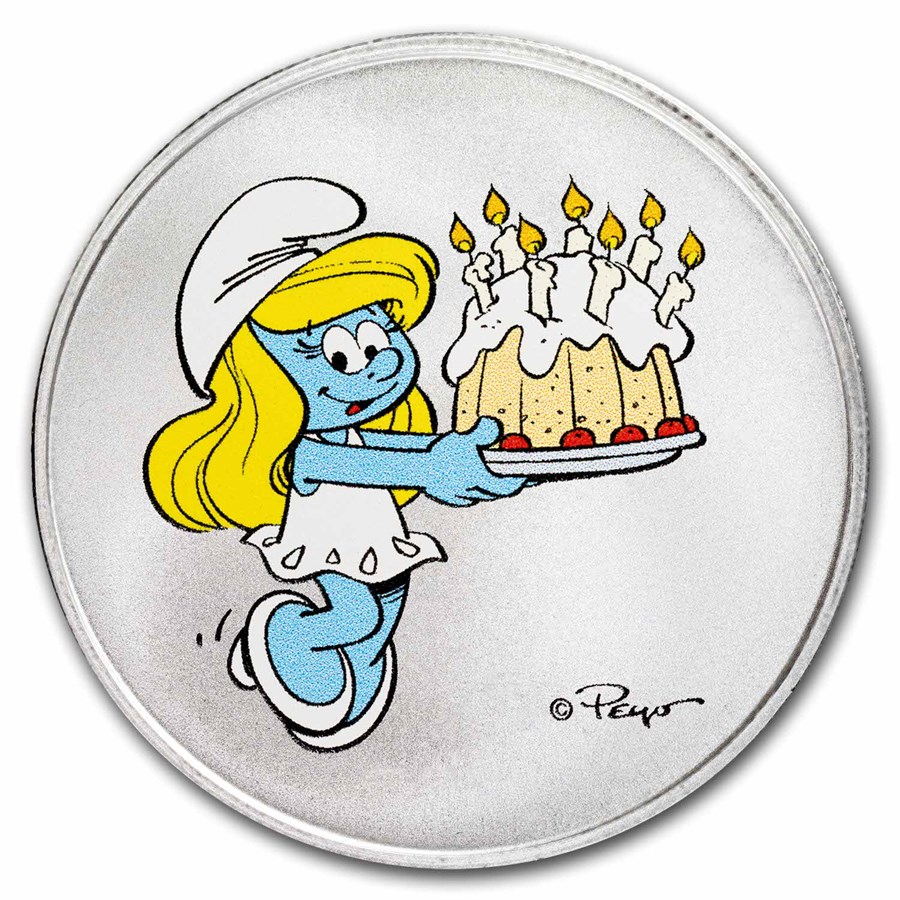 Smurfs Smurfette Happy Birthday 1 oz Colorized Silver