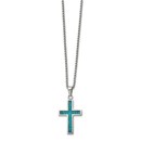 SS Polished w/Imitation Opal 22in Small Cross Necklace - 22 in.