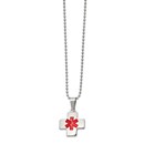 SS Polished w/Red Enamel Cross Medical 20in Necklace - 20 in.