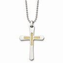 Stainless Steel 14k Accent Diamond Cut Cross Necklace - 22 in.