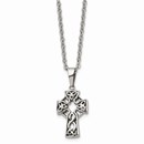 Stainless Steel Antiqued Cross Pendant Necklace - 18 in.