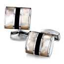 Stainless Steel Black Stone & Mother of Pearl Cuff Links